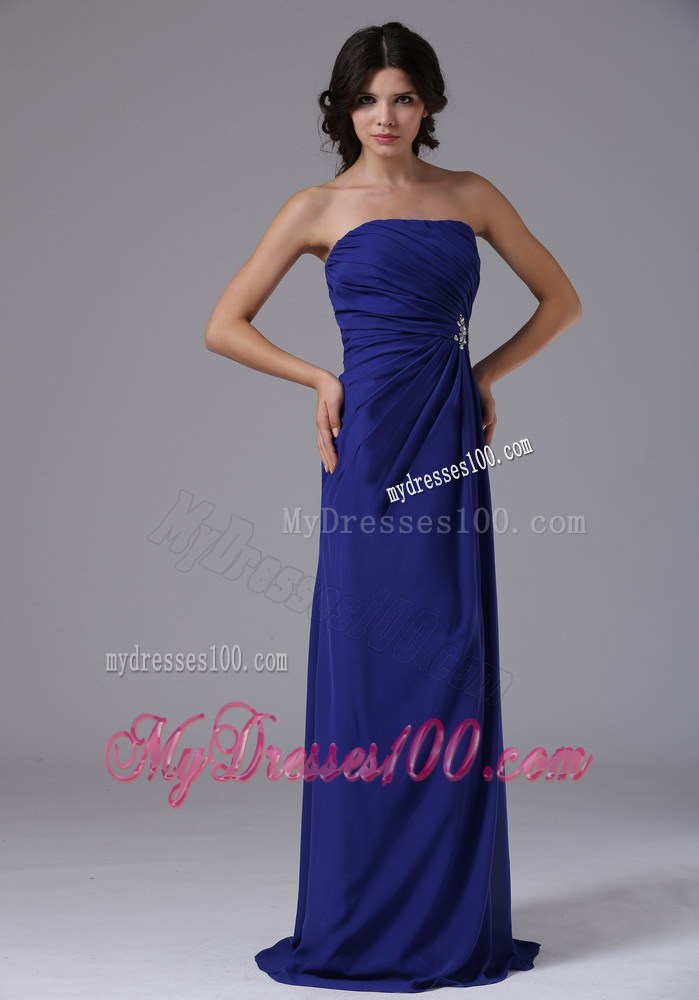 Strapless Sleeveless Floor-length Chiffon Prom Gown with Beading and Ruches