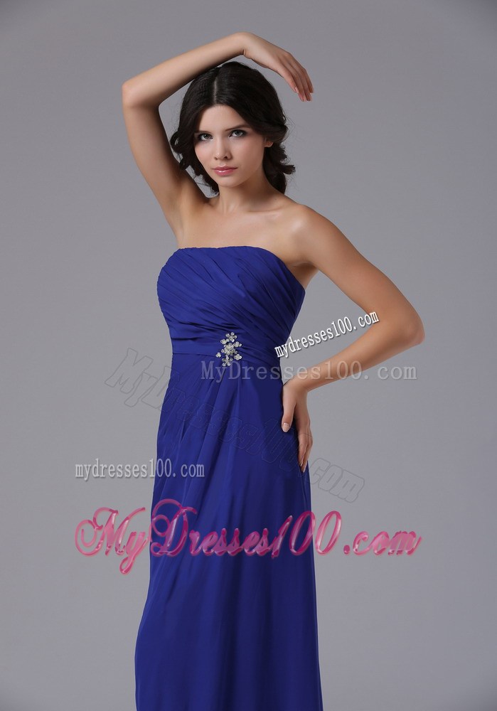 Strapless Sleeveless Floor-length Chiffon Prom Gown with Beading and Ruches