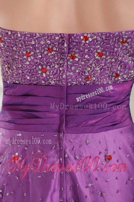 Elegant Eggplant Purple Princess Taffeta and Tulle Prom Gown of Floor-length