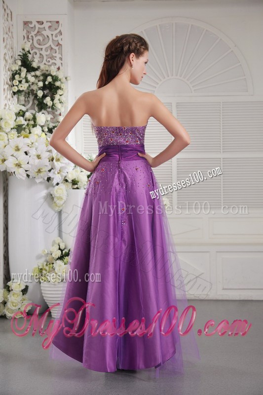 Elegant Eggplant Purple Princess Taffeta and Tulle Prom Gown of Floor-length