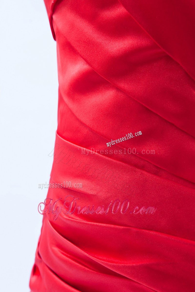 Bowknot Accent One Shoulder Ruched Red Dresses for Prom of Mini-length