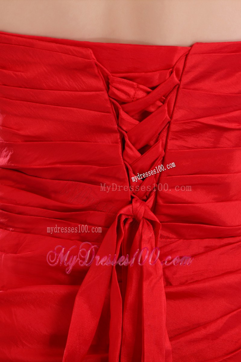 Custom Made Brush Train Red Empire Prom Dresses with Ruches and Ruffles