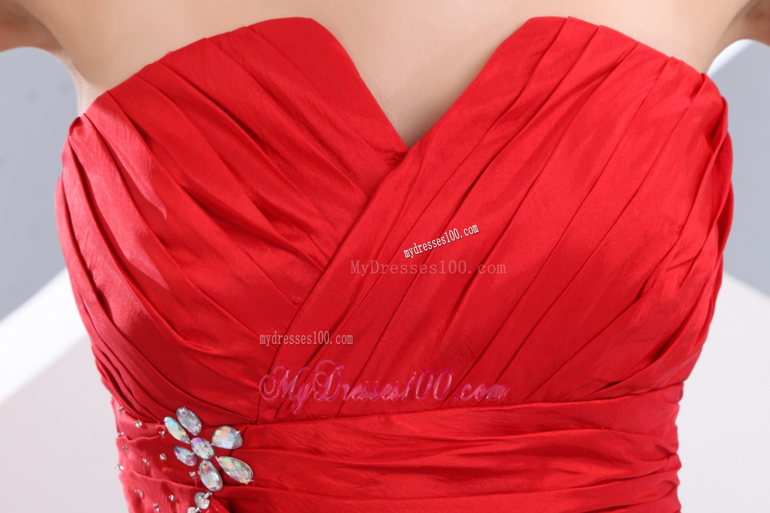 Custom Made Brush Train Red Empire Prom Dresses with Ruches and Ruffles