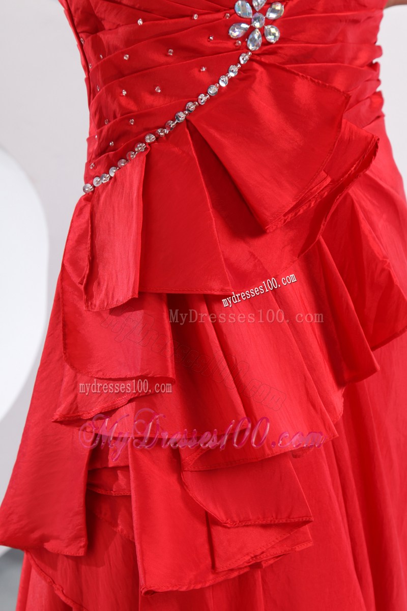 Custom Made Brush Train Red Empire Prom Dresses with Ruches and Ruffles