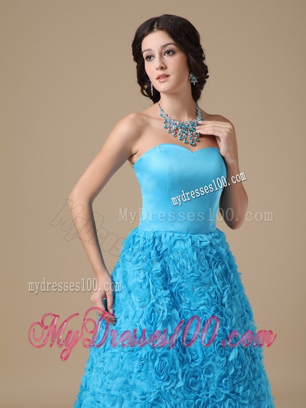 Teal A-line Prom Dress with Special Embossed Fabric of Floor-length