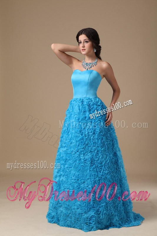 Teal A-line Prom Dress with Special Embossed Fabric of Floor-length