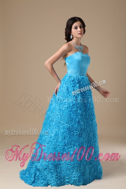 Teal A-line Prom Dress with Special Embossed Fabric of Floor-length