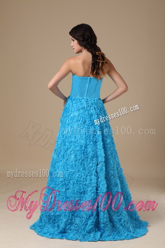 Teal A-line Prom Dress with Special Embossed Fabric of Floor-length