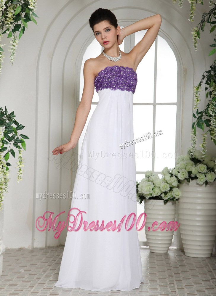 Romantic Purple and White Empire Chiffon Appliqued Prom Dresses Floor-length
