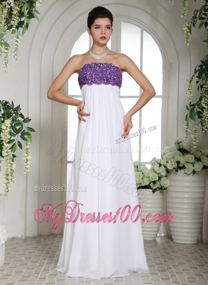 Romantic Purple and White Empire Chiffon Appliqued Prom Dresses Floor-length