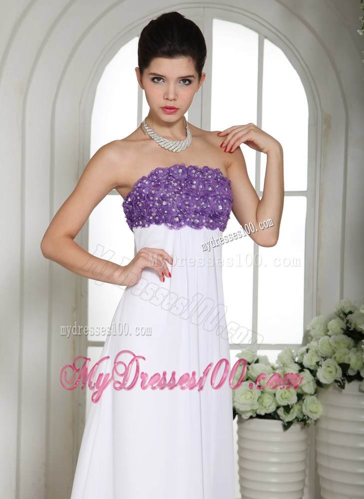 Romantic Purple and White Empire Chiffon Appliqued Prom Dresses Floor-length