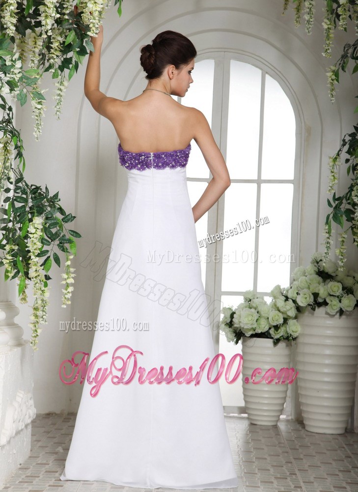 Romantic Purple and White Empire Chiffon Appliqued Prom Dresses Floor-length