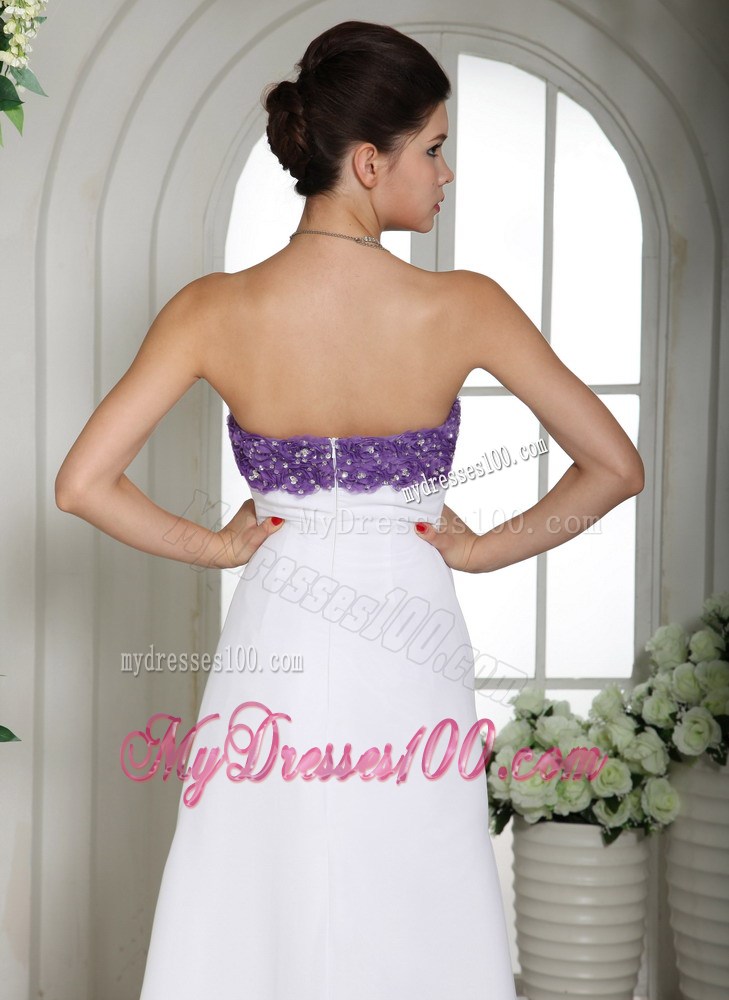 Romantic Purple and White Empire Chiffon Appliqued Prom Dresses Floor-length