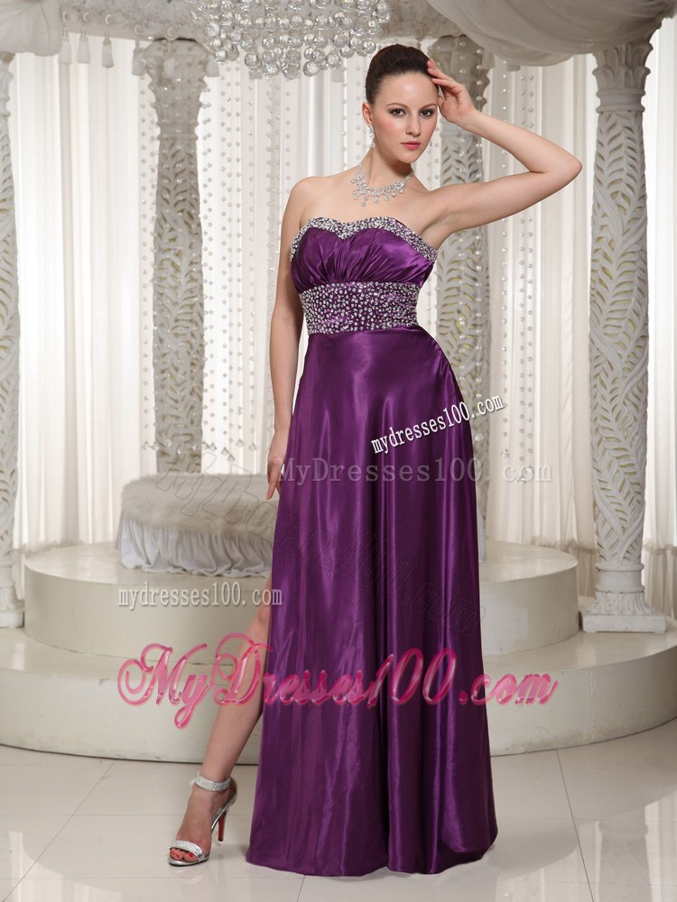 Sweetheart Strapless Eggplant Purple Floor-length Prom Gown with High Slit