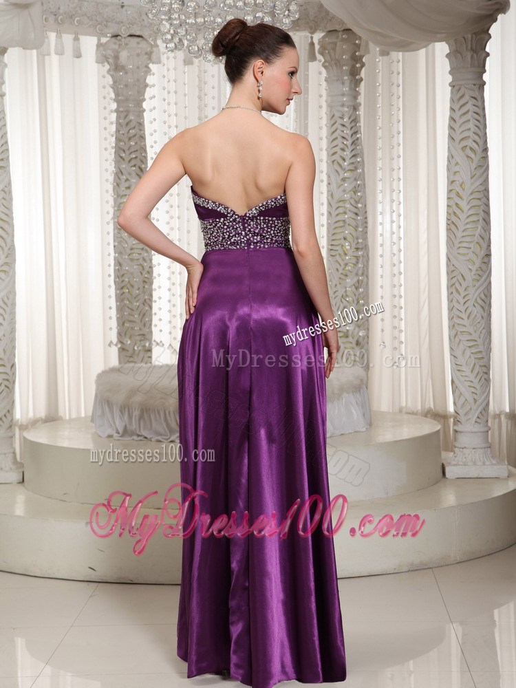 Sweetheart Strapless Eggplant Purple Floor-length Prom Gown with High Slit
