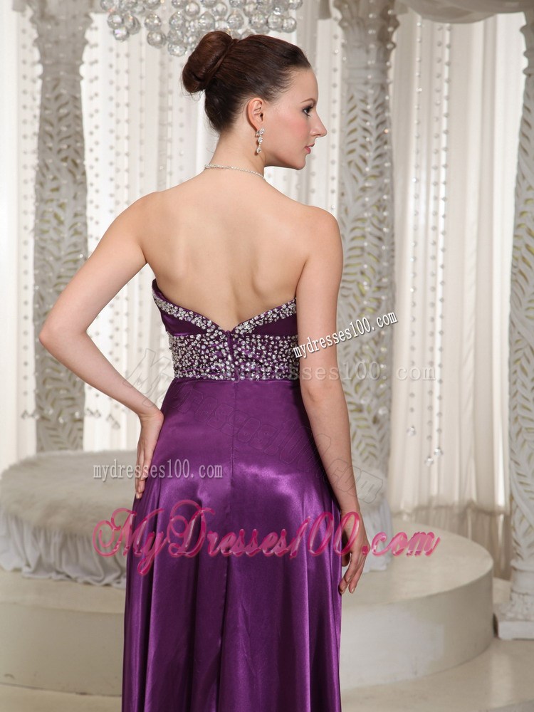 Sweetheart Strapless Eggplant Purple Floor-length Prom Gown with High Slit