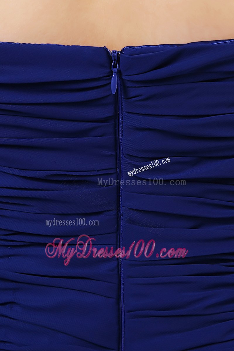 Halter Royal Blue Mermaid Brush Train Navy Blue Prom Gown with Ruffled Layers