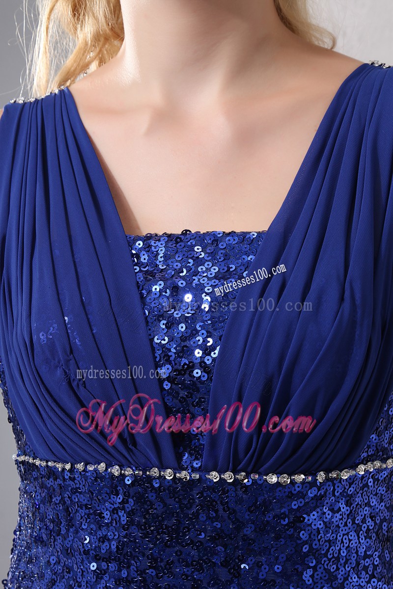 Straps Ankle-length Royal Blue Dresses for Prom with Sequins and Zipper-up