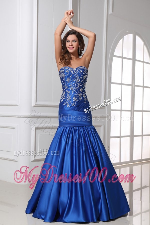 Sexy Mermaid Sweetheart Floor-length Blue Taffeta Evening Dress with Beading