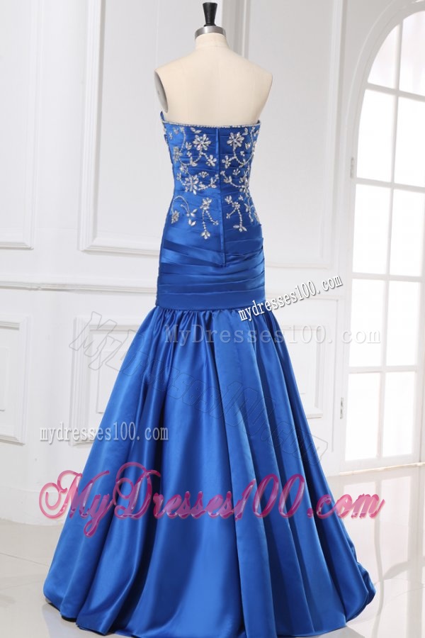 Sexy Mermaid Sweetheart Floor-length Blue Taffeta Evening Dress with Beading