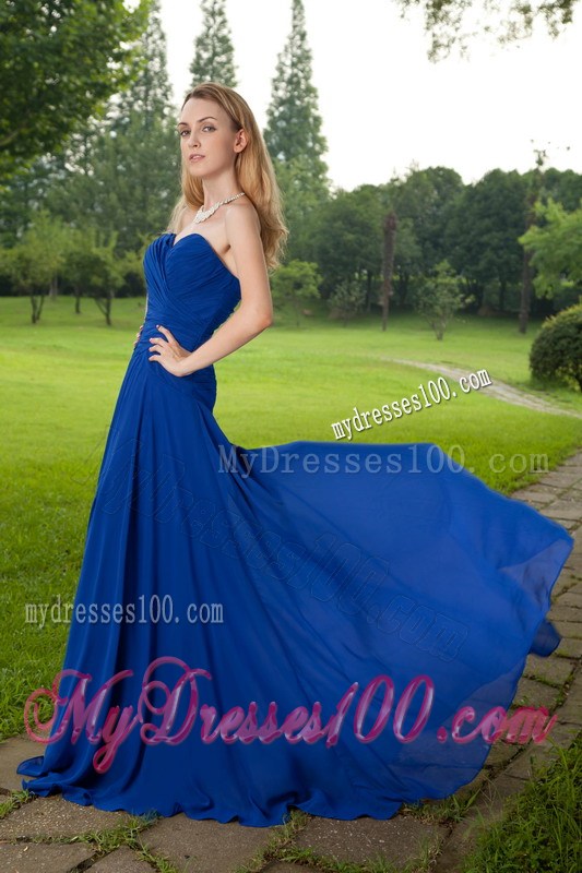 Noble Sweetheart Strapless Brush Train Chiffon Gowns for Prom in Vogue