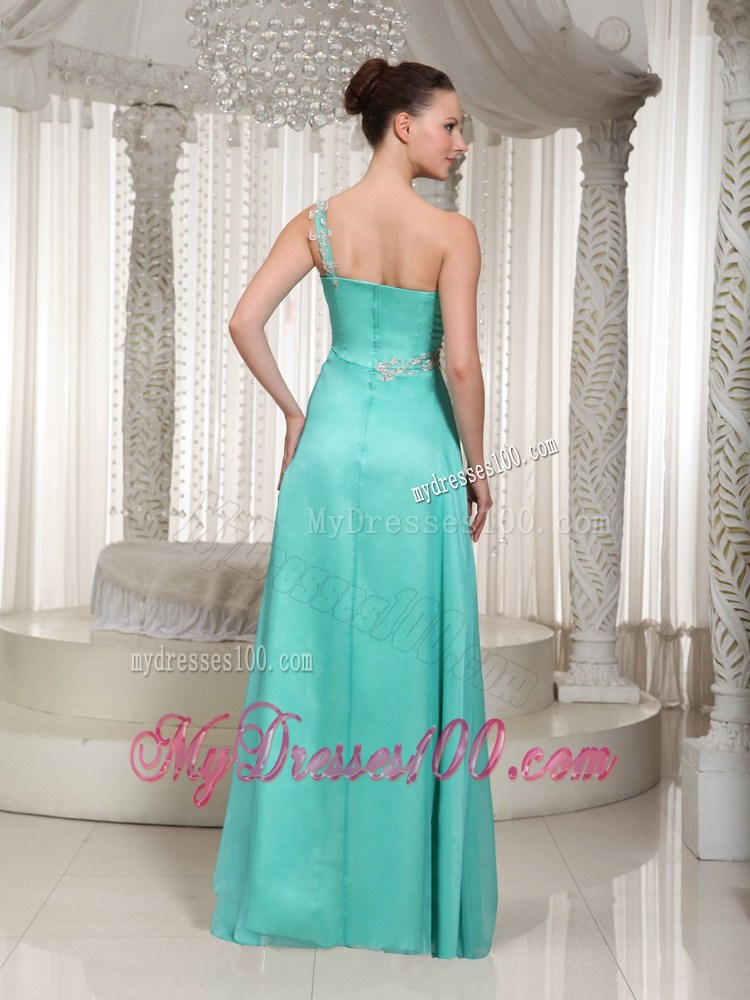 Floor-length Turquoise Chiffon Prom Dress with one Shoulder and High Slit