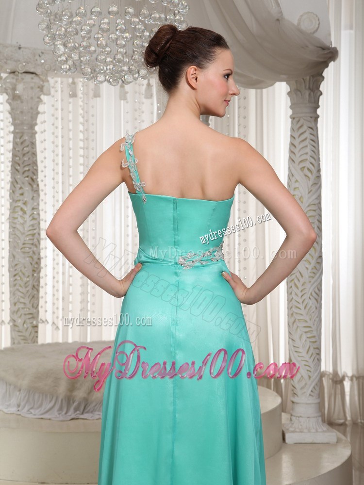 Floor-length Turquoise Chiffon Prom Dress with one Shoulder and High Slit