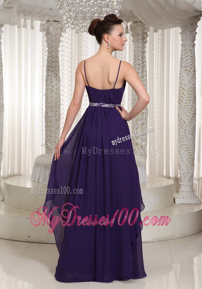 Spaghetti Straps and Beading Decorate Floor-length Chiffon Prom Dress in Dark Purple