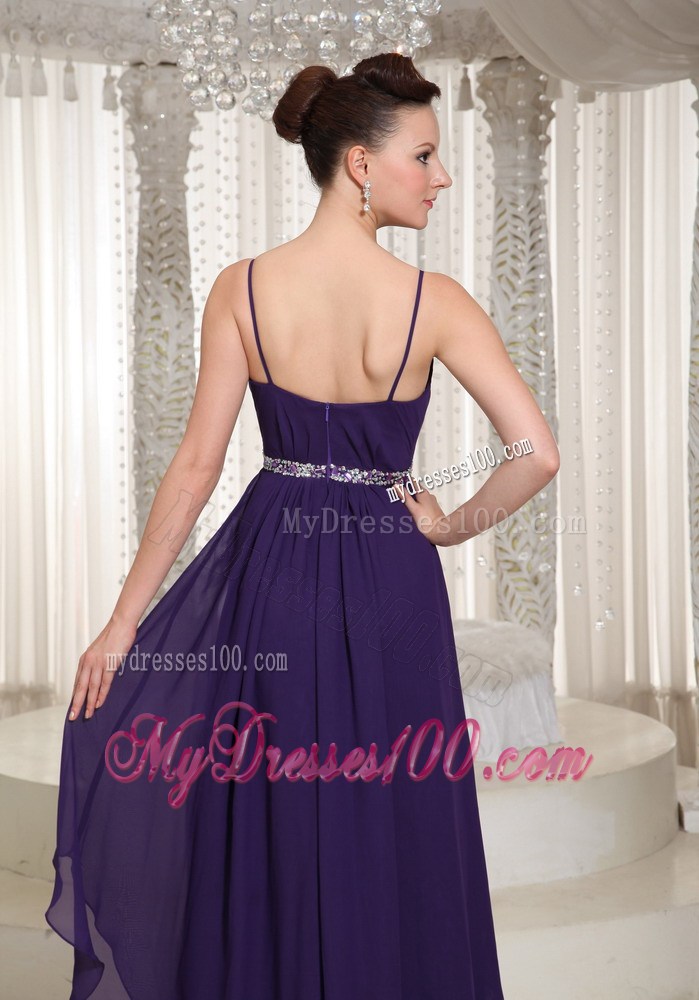 Spaghetti Straps and Beading Decorate Floor-length Chiffon Prom Dress in Dark Purple