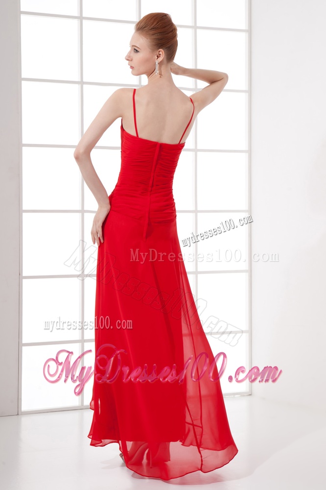 Spaghetti Straps Tea-length Chiffon Red Dresses for Evening
