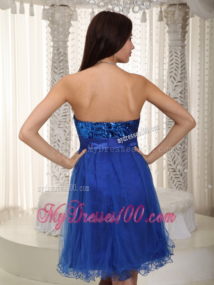 Royal Blue Tulle Mini-length Dresses for Prom with Bowknot and Sequins