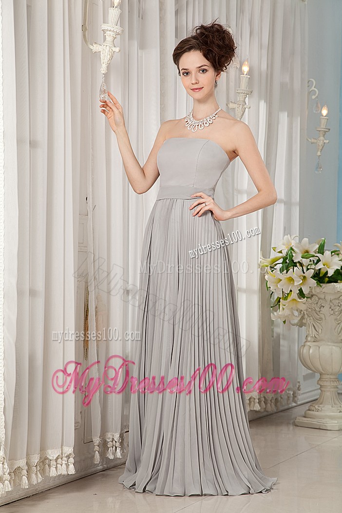 Strapless Brush Train Ruched Prom Gown in Grey Chiffon Empire 2013