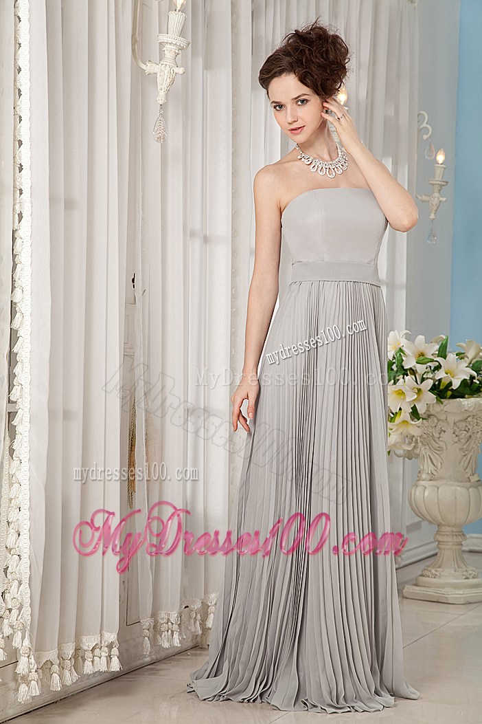 Strapless Brush Train Ruched Prom Gown in Grey Chiffon Empire 2013