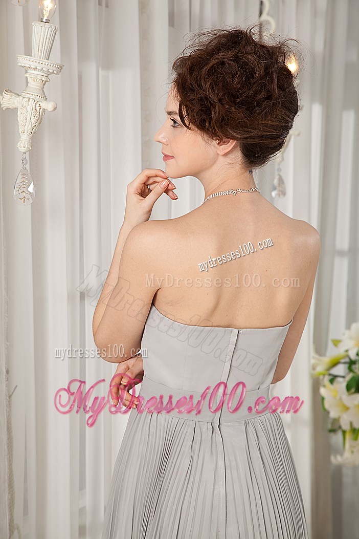 Strapless Brush Train Ruched Prom Gown in Grey Chiffon Empire 2013
