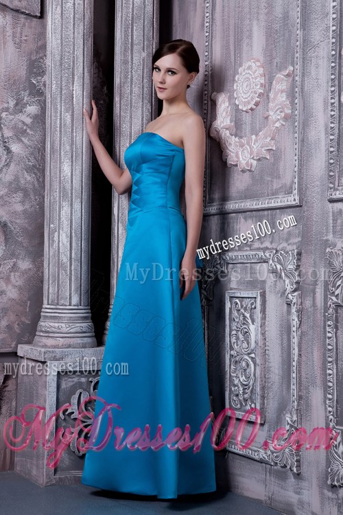 Simple Sky Blue Princess Floor-length Satin Gowns for Prom with Lace-up