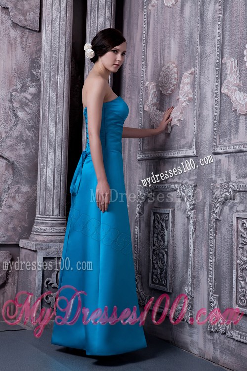 Simple Sky Blue Princess Floor-length Satin Gowns for Prom with Lace-up