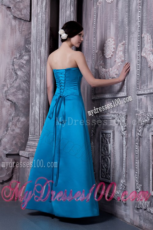 Simple Sky Blue Princess Floor-length Satin Gowns for Prom with Lace-up