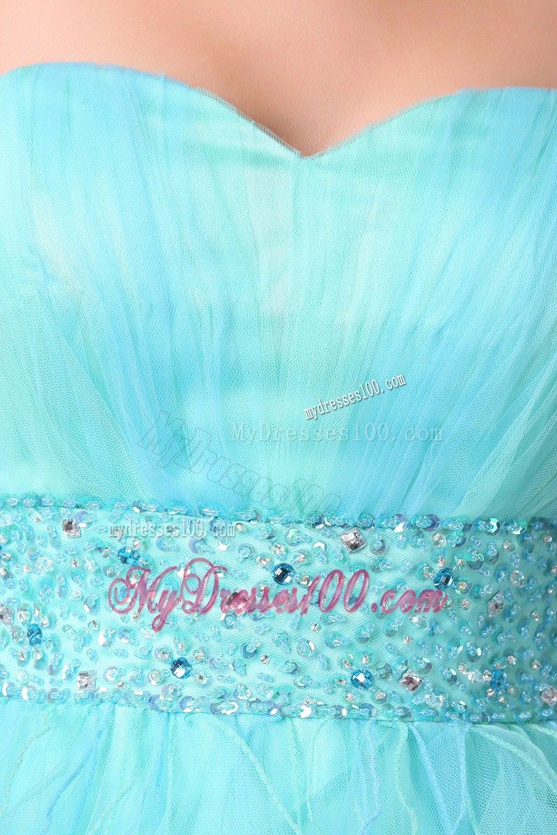 Beautiful Aqua Blue High-low Organza Prom Gowns with Beading and Puffy Ruffles