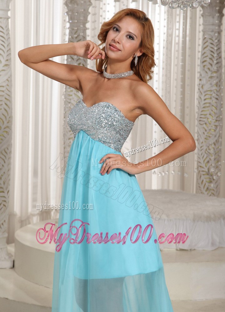 Hot Sale Beaded Sweetheart Brush Train Chiffon Prom Dresses in Aqua Blue