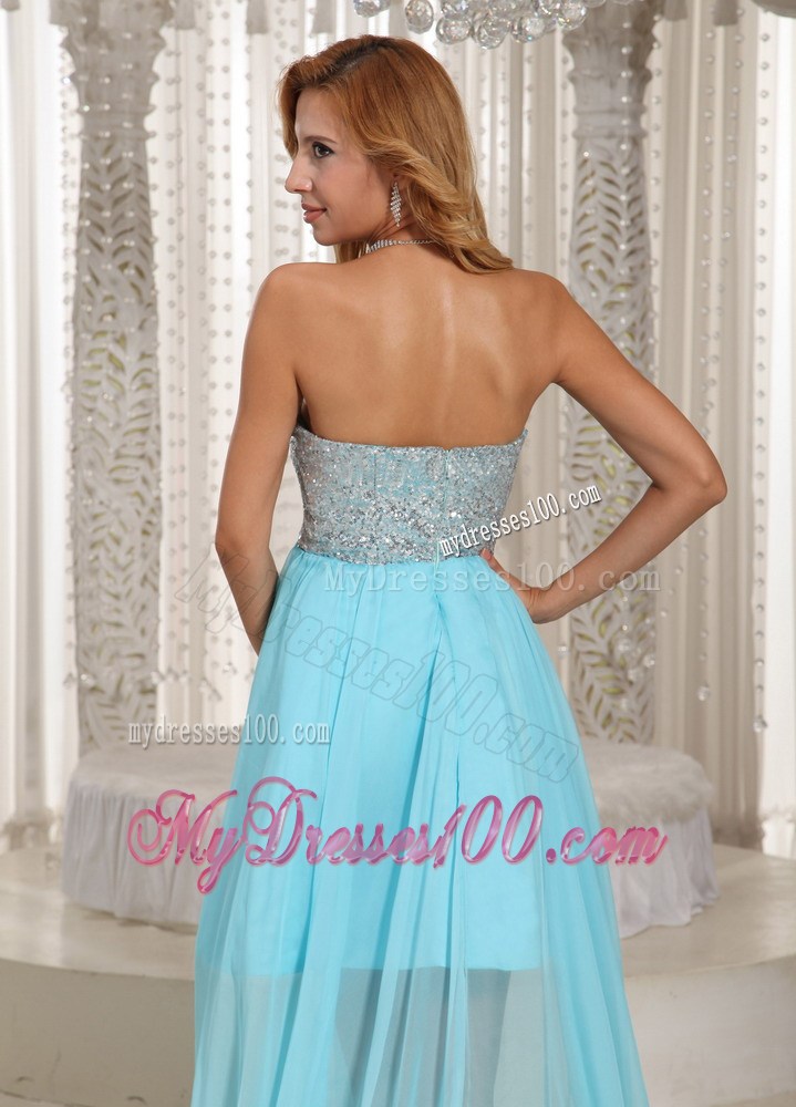 Hot Sale Beaded Sweetheart Brush Train Chiffon Prom Dresses in Aqua Blue
