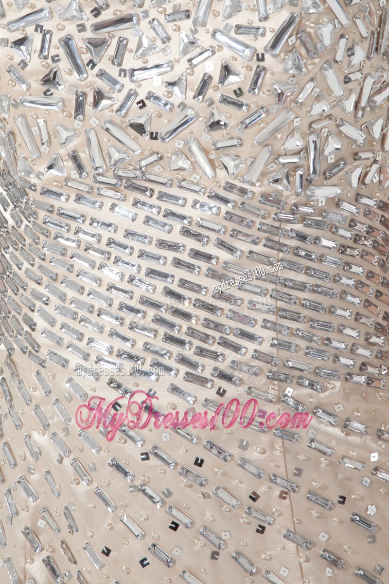 Sweetheart Strapless Champagne Dresses for Prom with Beading over Skirt