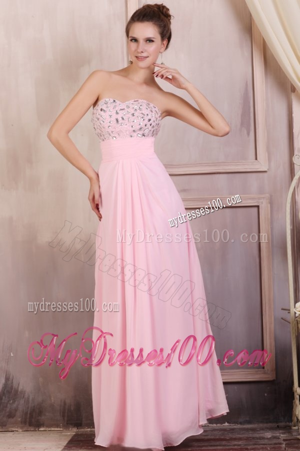 Sweetheart Empire Chiffon Beaded Decorate Evening Dress in Baby Pink