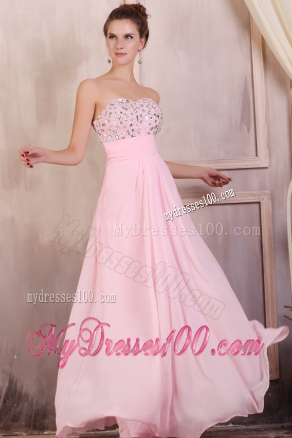 Sweetheart Empire Chiffon Beaded Decorate Evening Dress in Baby Pink