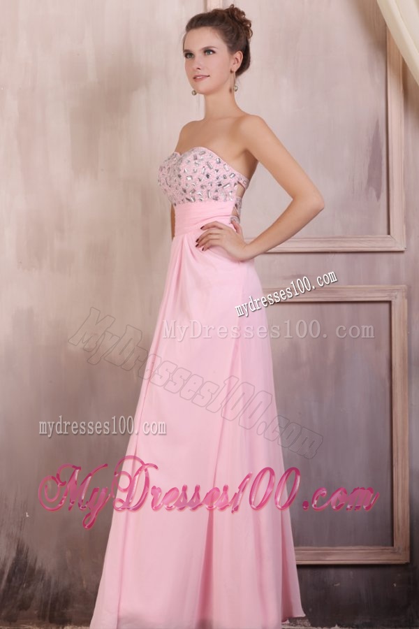 Sweetheart Empire Chiffon Beaded Decorate Evening Dress in Baby Pink
