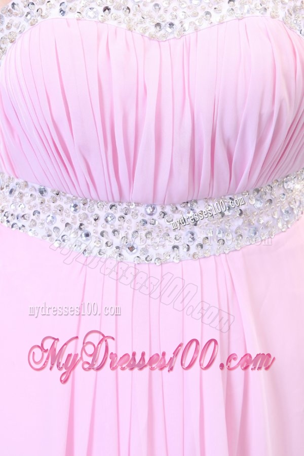 Sweetheart Empire Chiffon Sweep Train Baby Pink Evening Dress with Beading