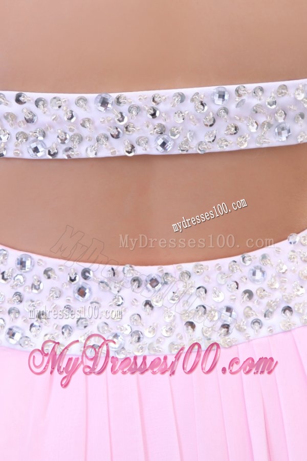 Sweetheart Empire Chiffon Sweep Train Baby Pink Evening Dress with Beading