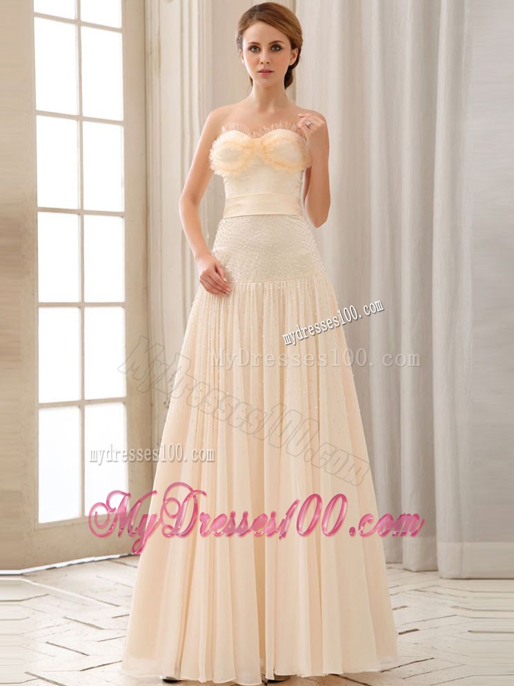 Sweetheart Strapless Floor-length Empire Prom Dresses in Champagne Chiffon