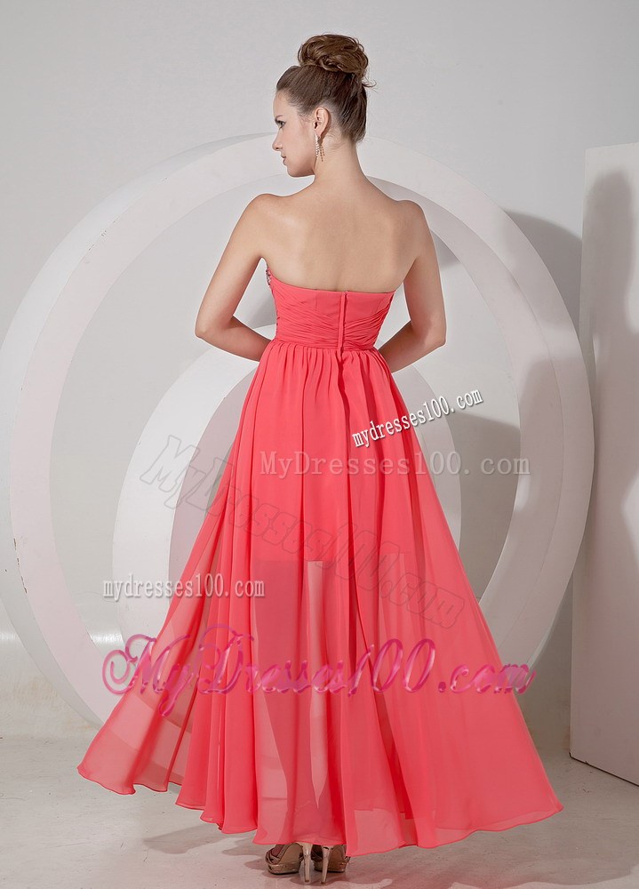 2013 Watermelon Red Sweetheart High-low Prom Dresses with Beading