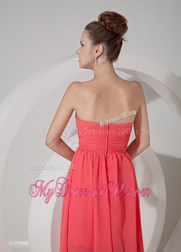 2013 Watermelon Red Sweetheart High-low Prom Dresses with Beading