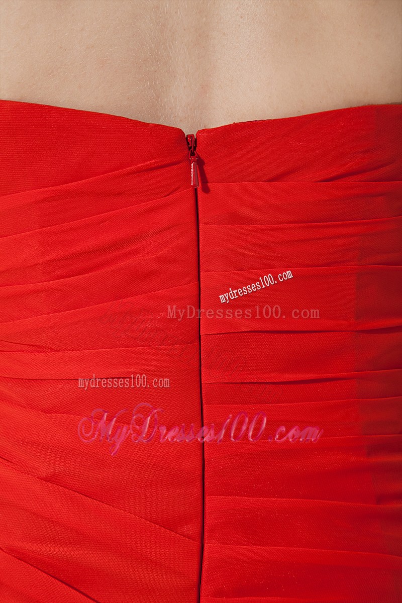 Flowers Decorate Knee-length Chiffon Prom Dress with Ruches and Layers